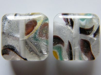 12x6mm square silver foil lampwork glass beads