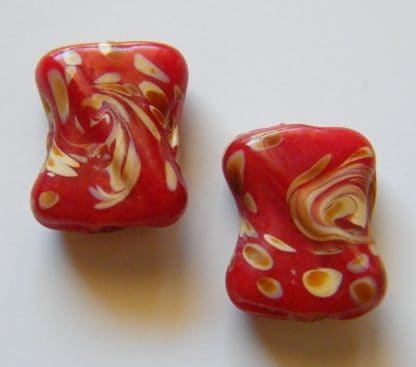 16x14mm lampwork glass hourglass beads red autumn