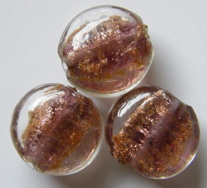 20x10mm Flat Round Gold Sand Glass Beads Amethyst
