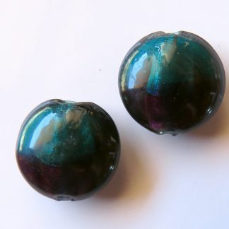 20x10mm Flat Round Silver Foil Glass Beads Amethyst Turquoise