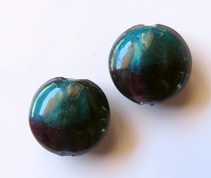 20x10mm Flat Round Silver Foil Glass Beads Amethyst Turquoise
