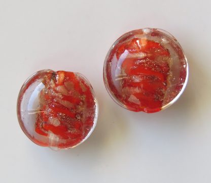 20x10mm Flat Round Gold Sand Glass Beads Red