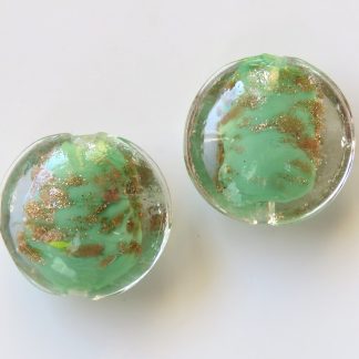 20x10mm Flat Round Gold Sand Glass Beads Pastel Green