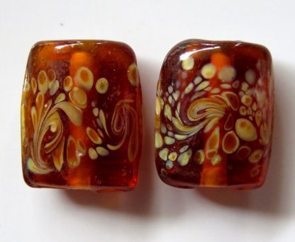 19x15mm lampwork glass pillow beads amber autumn