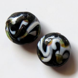 18x9mm Flat Round Refined Lampwork Glass Beads Black