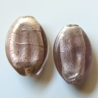 31mm Flat Oval Pale Amethyst Silver Foil Glass Beads