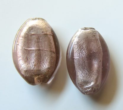 31mm Flat Oval Pale Amethyst Silver Foil Glass Beads