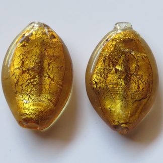 31mm Flat Oval Golden Silver Foil Glass Beads