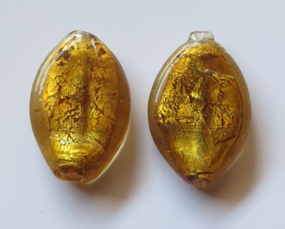 31mm Flat Oval Golden Silver Foil Glass Beads