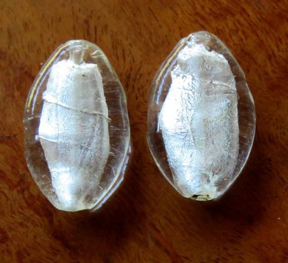 31mm Flat Oval White Silver Foil Glass Beads