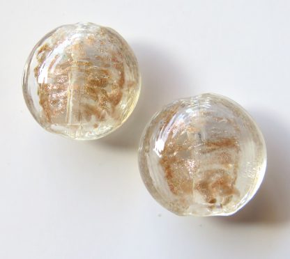 20x10mm Flat Round Gold Sand Glass Beads Clear
