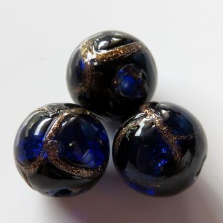 12mm Round Lampwork Glass Beads Cobalt with Goldsand
