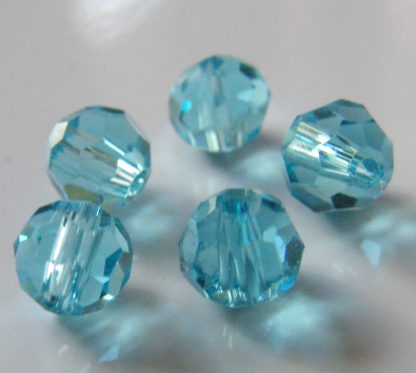 6mm Faceted Round Crystal Beads Bright Aqua
