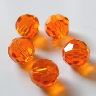 6mm Faceted Round Crystal Beads Bright Orange