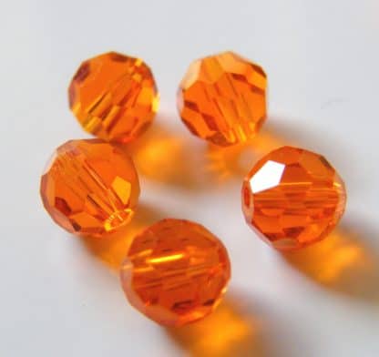 6mm Faceted Round Crystal Beads Bright Orange