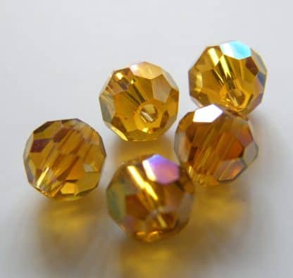 6mm Faceted Round Crystal Beads Amber AB