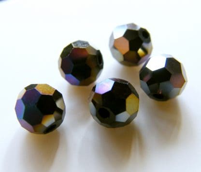 6mm Faceted Round Crystal Beads Black AB