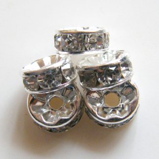 6mm Disc Shaped Silver Rhinestone Crystal Rondelle Spacers