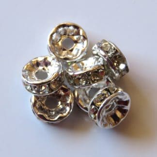 8mm Disc Shaped Silver Rhinestone Crystal Rondelle Spacers