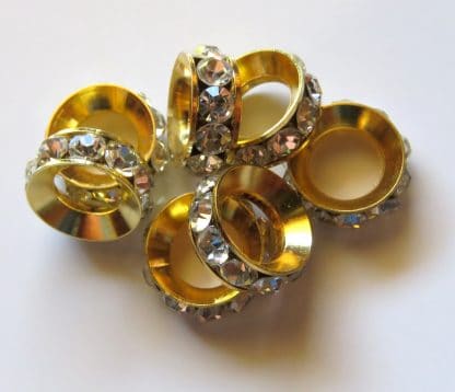 12x5mm (7mm hole) Rhinestone Crystal Rondelle Gold Plated Spacers