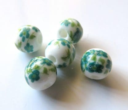 8mm round porcelain beads green oriental vine