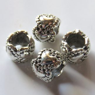 7x8.5mm Rondelle Metal Alloy Heart Spacer Charm Beads - Antique Silver