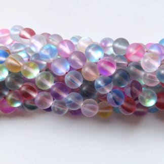 50pcs 8mm Created Iridescent Round Glass Beads - Mermaid Glass / Aura Quartz
