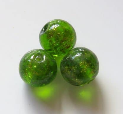 12mm round goldsand lampwork glass beads green