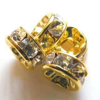 8mm Disc Shaped Gold Rhinestone Crystal Rondelle Spacers
