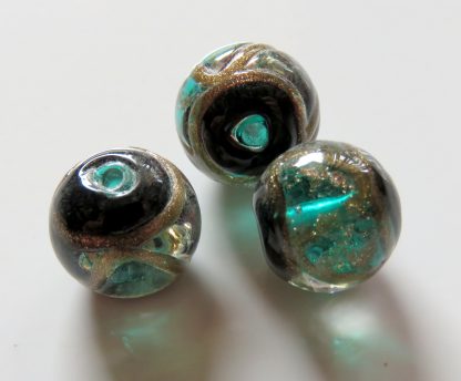12mm Round Lampwork Glass Beads Teal with Goldsand