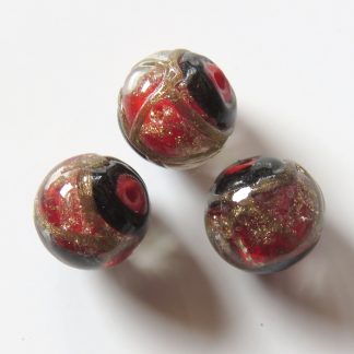 12mm Round Lampwork Glass Beads Bright Red with Goldsand