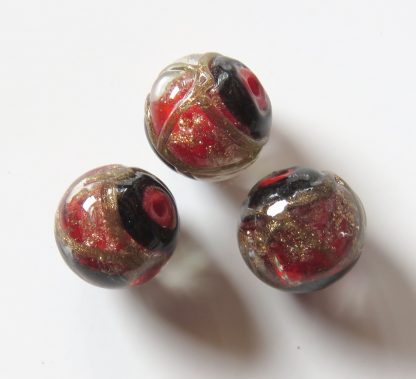 12mm Round Lampwork Glass Beads Bright Red with Goldsand