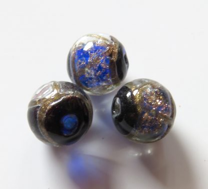 12mm Round Lampwork Glass Beads Blue with Goldsand