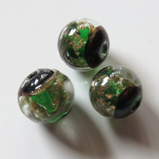 12mm Round Lampwork Glass Beads Bright Green with Goldsand