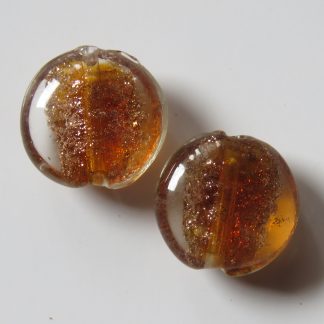 20x10mm Flat Round Gold Sand Glass Beads Amber