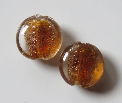 20x10mm Flat Round Gold Sand Glass Beads Amber