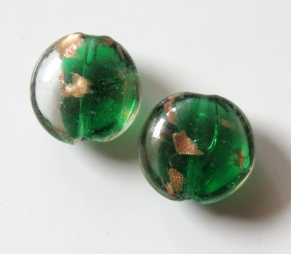 20x10mm Flat Round Gold Sand Glass Beads Dark Green