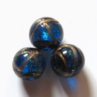 12mm Round Lampwork Glass Beads Bright Blue with Goldsand