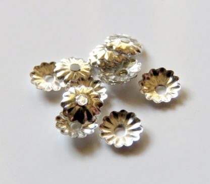 5mm Metal Alloy Flower Bead Caps Bright Silver