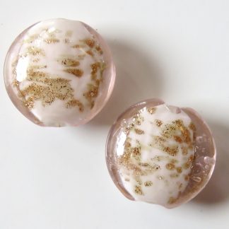 20x10mm Flat Round Gold Sand Glass Beads Pale Pink