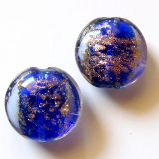 20x10mm Flat Round Gold Sand Glass Beads Cobalt Blue