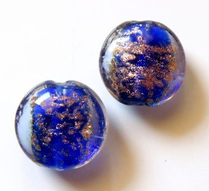 20x10mm Flat Round Gold Sand Glass Beads Cobalt Blue