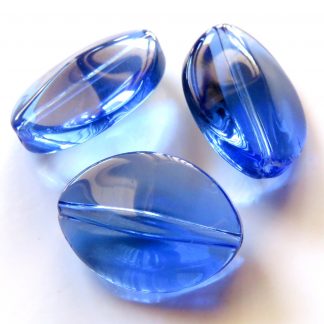 20mm flat oval smooth crystal glass beads blue