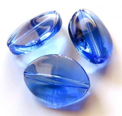20mm flat oval smooth crystal glass beads blue