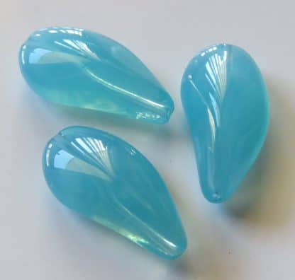 23mm flat leaf smooth crystal glass beads aqua blue