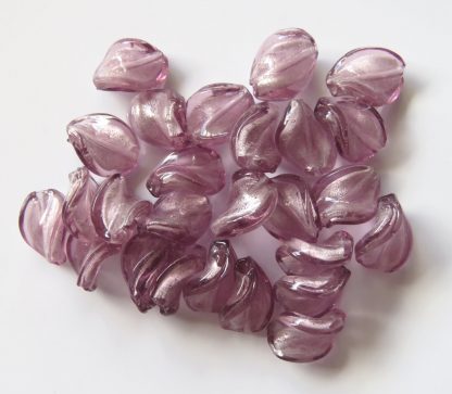 12x16mm pale amethyst twist lampwork silver foil glass beads