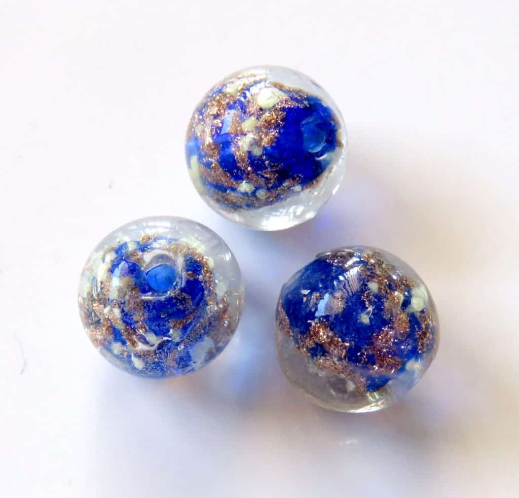 20pcs 12mm Round Gold Sand Glow-In-The-Dark Glass Beads - Dark Sapphire