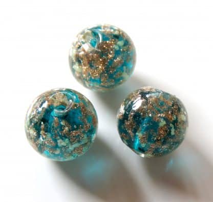 12mm Gold Sand Glow Lampwork Glass Beads Turquoise