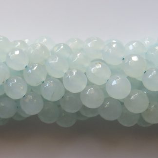 8mm Round Gemstone Beads - Faceted Malaysian Jade - Pale Aqua Ice