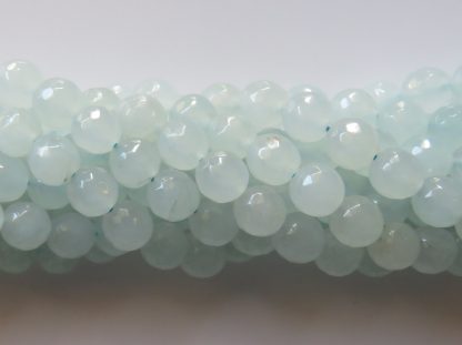 8mm Round Gemstone Beads - Faceted Malaysian Jade - Pale Aqua Ice